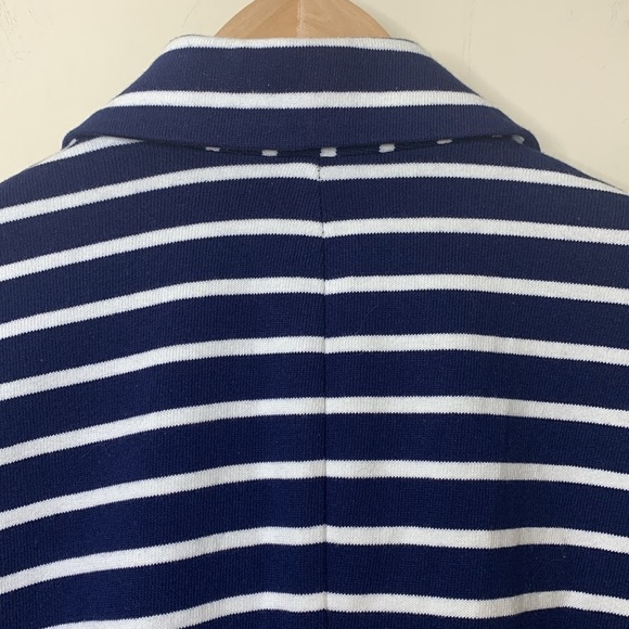 Gap | Classic Blue White Striped Knit One-Button Lined Single Breasted Blazer 10 - Picture 14 of 17